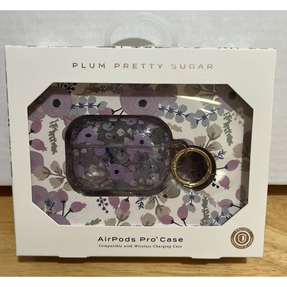 New Airpods Pro Clear Protective Case Plum Pretty Sugar Purple Flowers - Picture 1 of 5